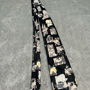 Vintage VTG Looney Tunes Mania Character Print Tie 90s 100% Silk